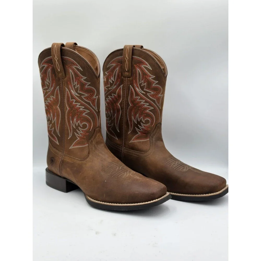 Ariat Sport Herdsman Mens 10 EE Brown Leather Square Toe Western Cowboy Boots